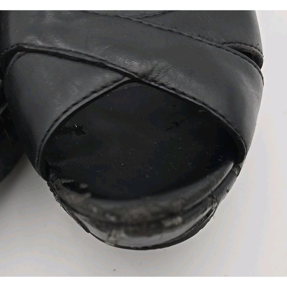 Gianni Bini Black Leather Wooden Platform Slingback Wedge‎ Sandals Size 6.5US - Picture 8 of 14